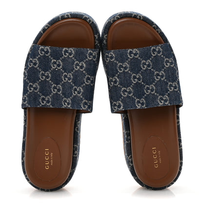Gucci New Denim GG Monogram Angelina Platform 55mm Slide Sandals 39.5 Blue Tea 2 of 9