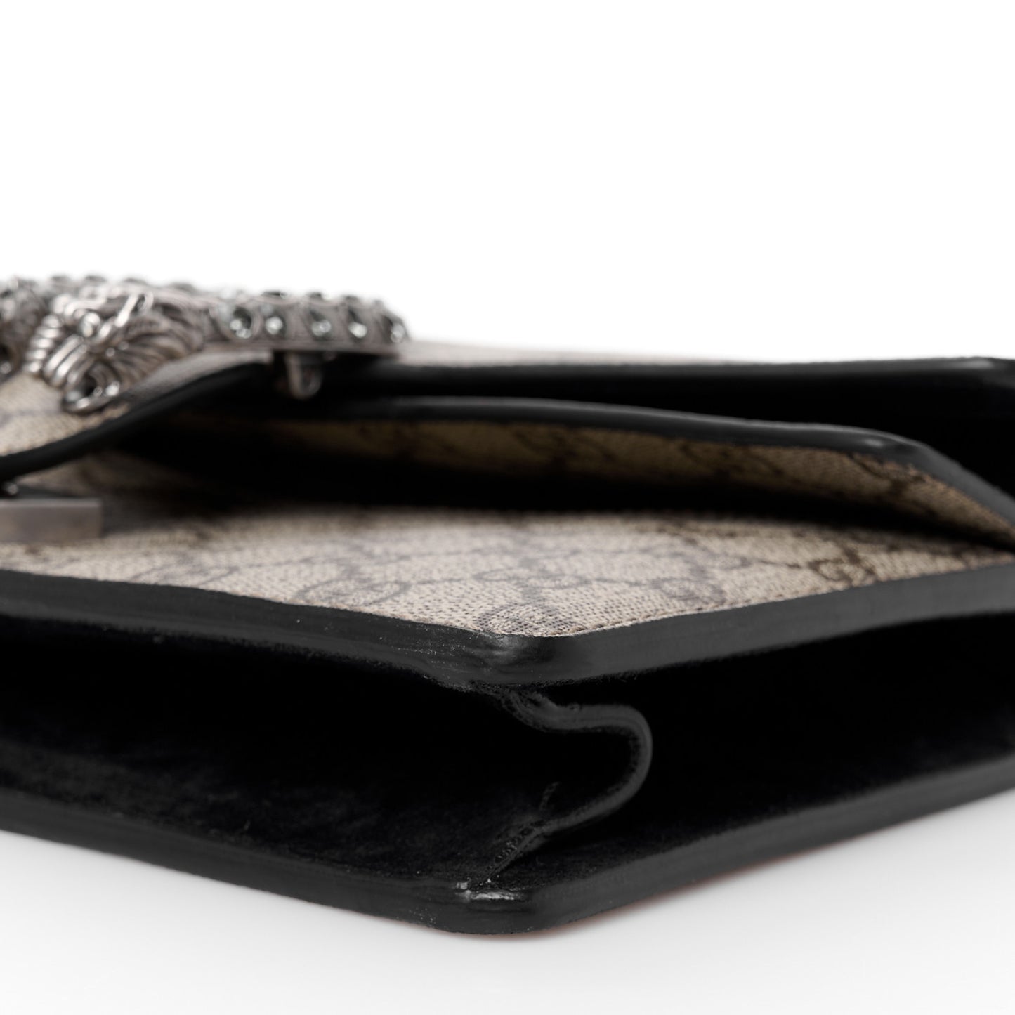 GG Supreme Monogram Suede Crystal Small Dionysus Shoulder Bag Beige Ebony Black