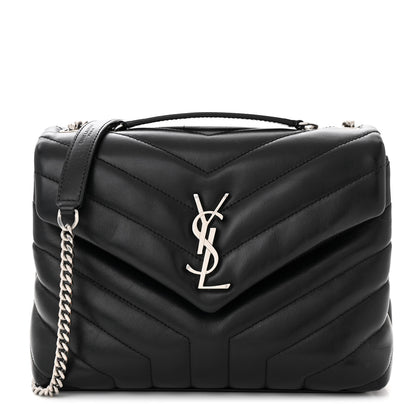 Saint Laurent Calfskin Y Quilted Monogram Small Loulou Chain Satchel Black 1 of 12