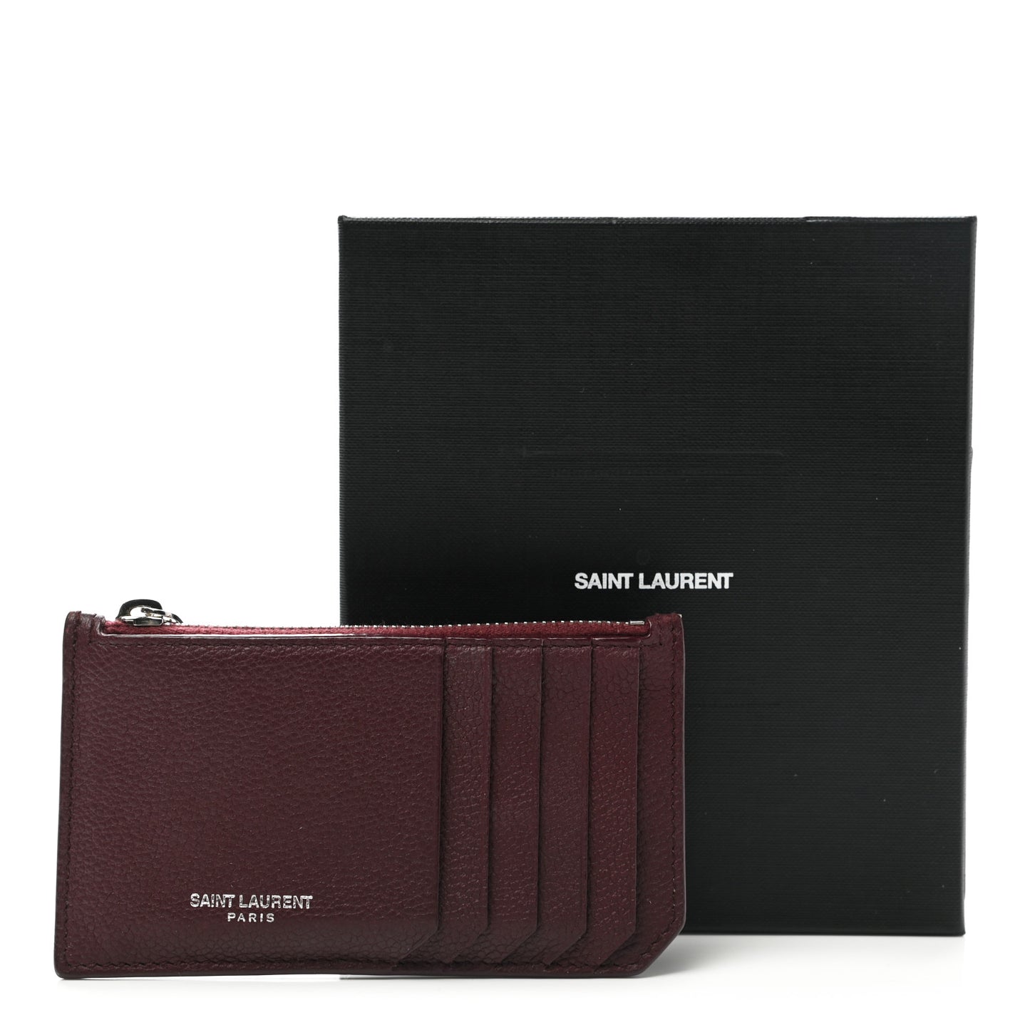 Grained Calfskin 5 Fragments Zip Pouch Card Holder Burgundy