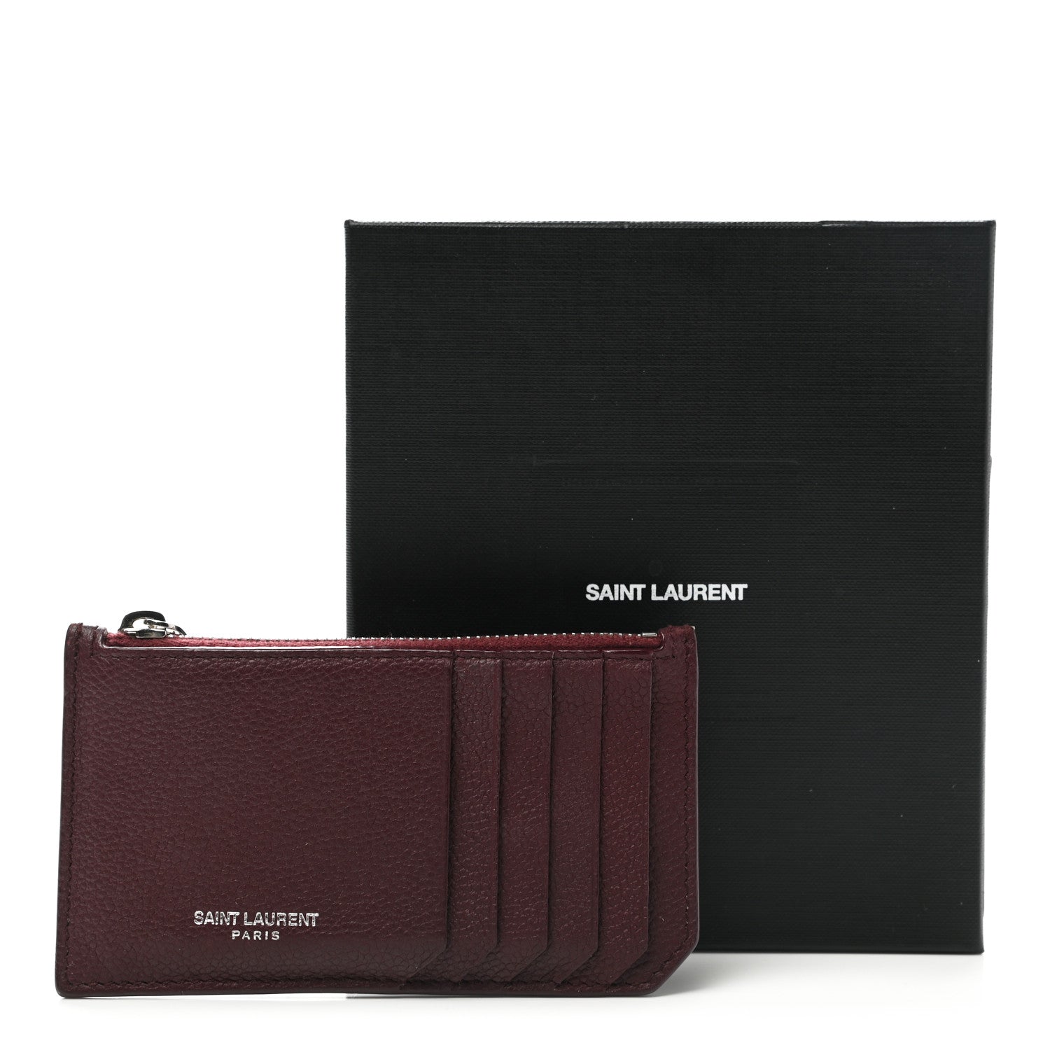 Saint Laurent Grained Calfskin 5 Fragments Zip Pouch Card Holder Burgundy 11 of 11