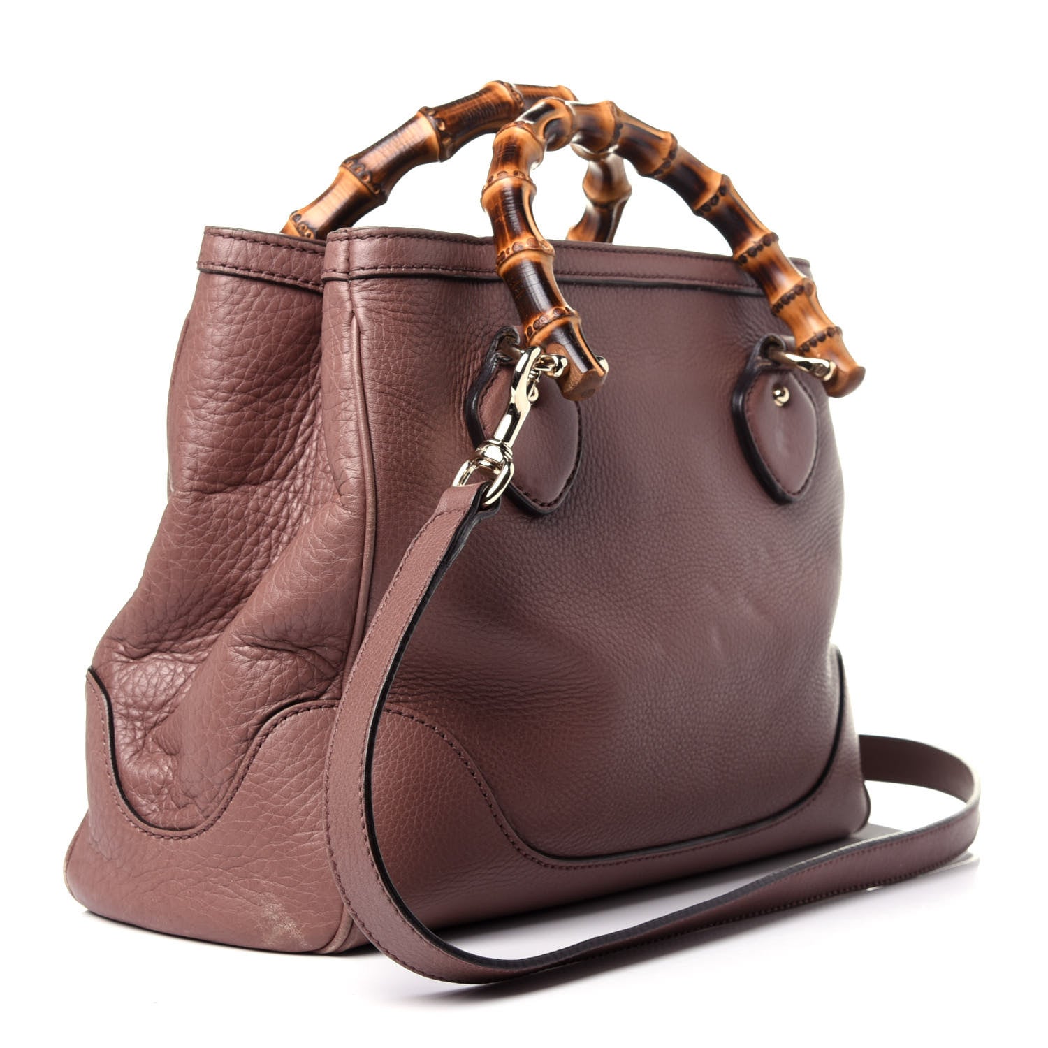 Gucci Pebbled Calfskin Small Diana Bamboo Top Handle Tote Pink Tan 4 of 14