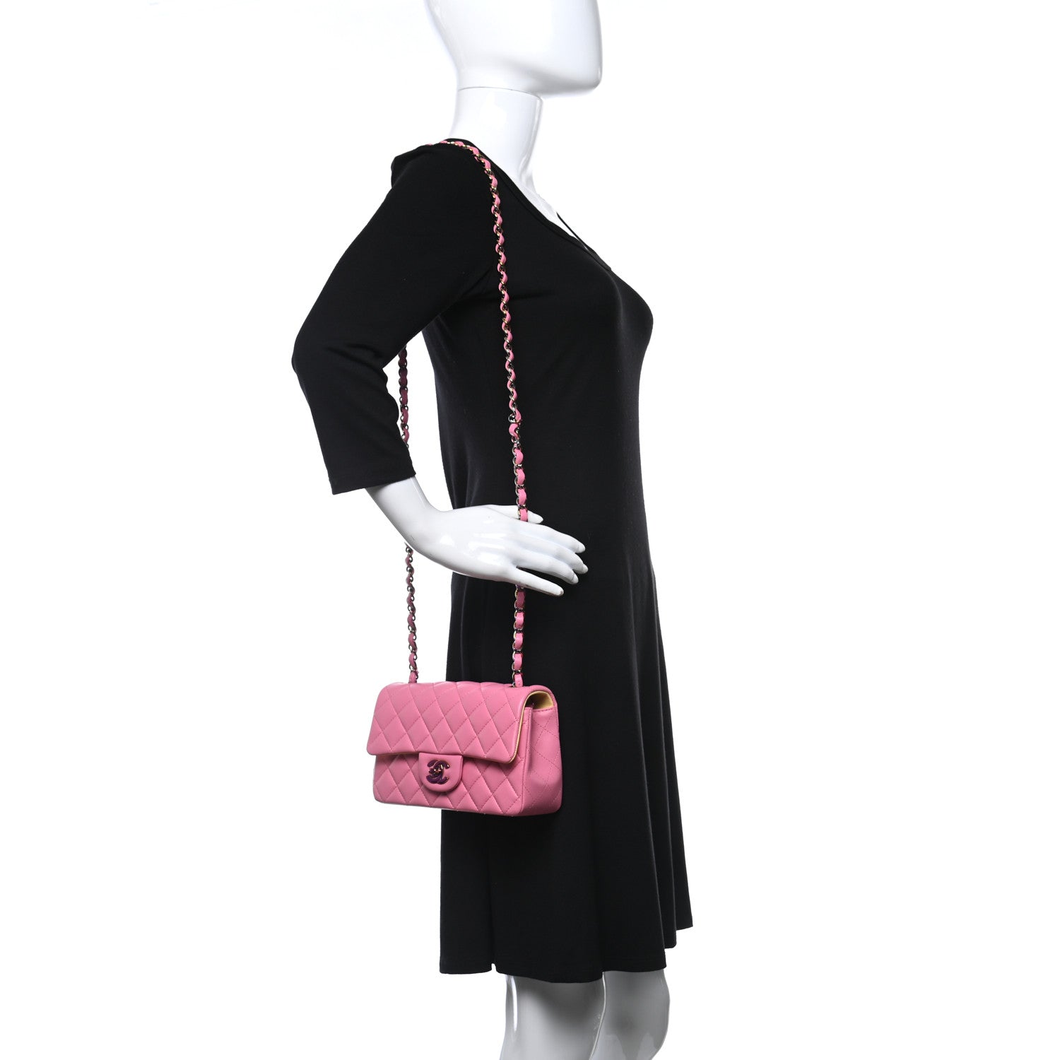 Chanel Lambskin Quilted Mini Rectangular Flap Pink Yellow 2 of 11