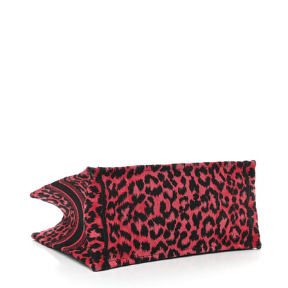 Christian Dior Canvas Mizza Embroidered Medium Leopard Book Tote Fuchsia Multicolor 4 of 11