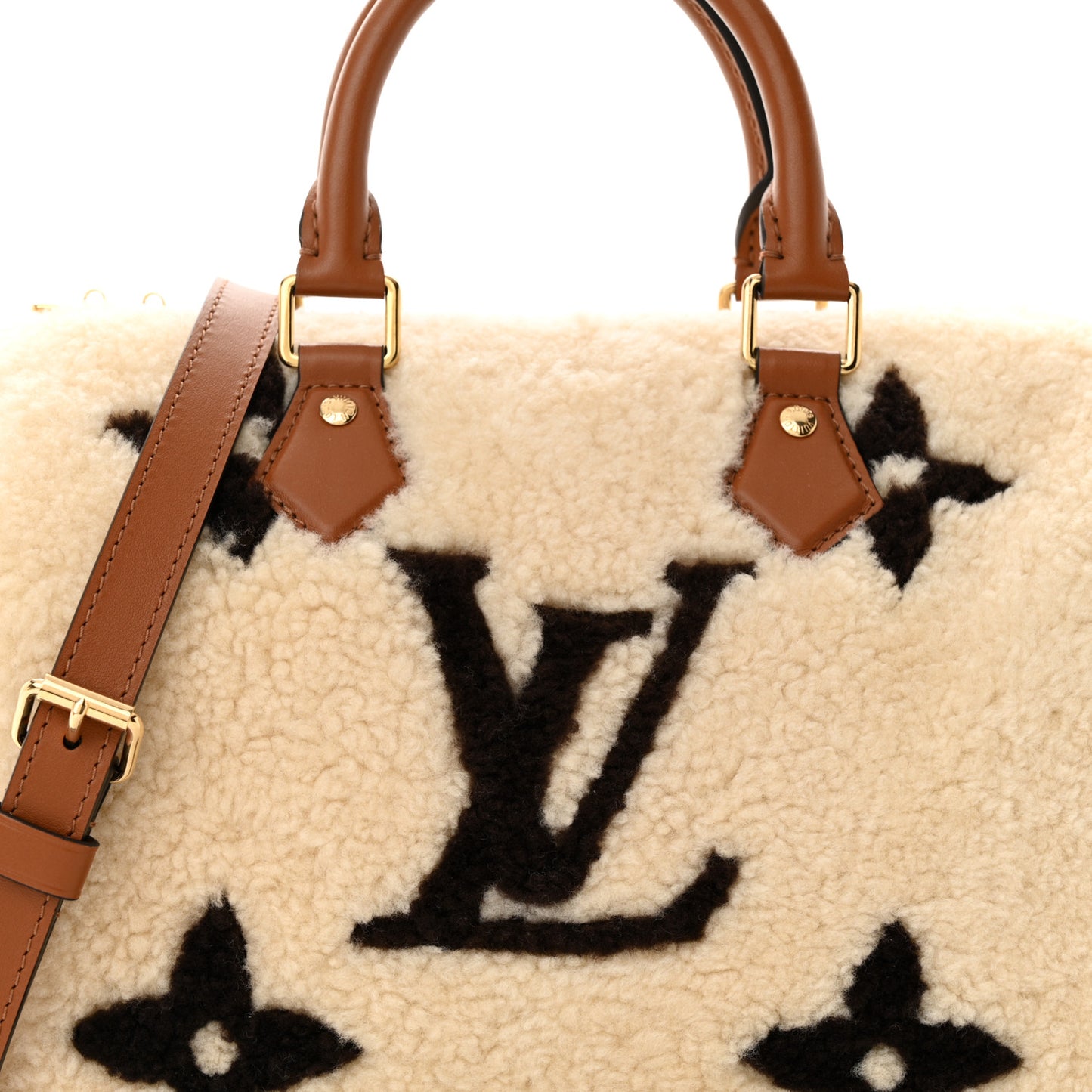 Monogram Shearling Speedy Bandouliere 25 Cream Brown