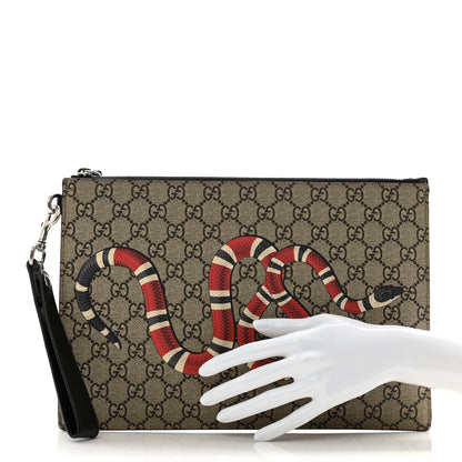 Gucci GG Supreme Monogram Kingsnake Zip Wristlet Pouch Beige Black 2 of 13