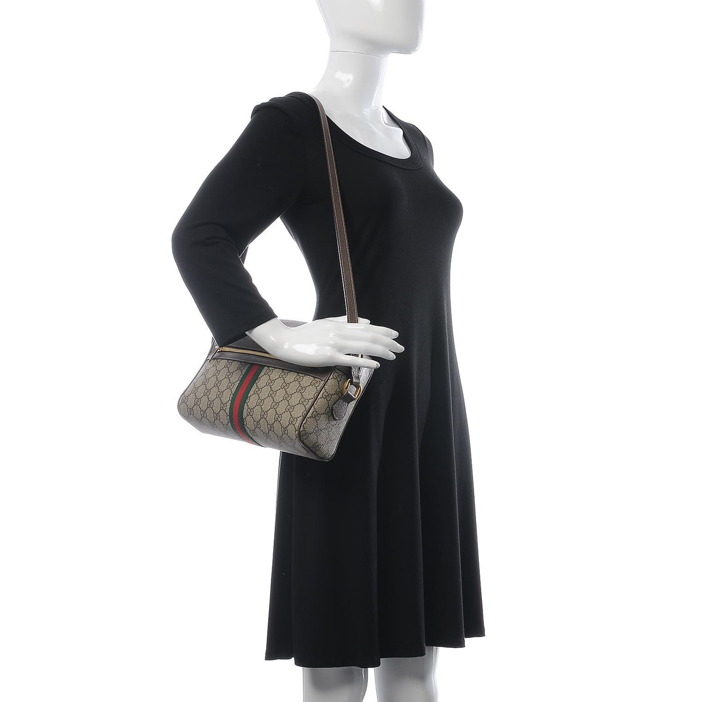GG Supreme Monogram Web Small Ophidia Shoulder Bag Brown