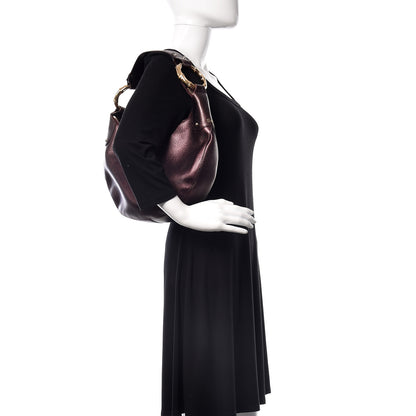Gucci Metallic Calfskin Bamboo Ring Hobo Aubergine 2 of 9