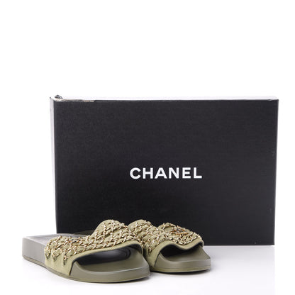 Chanel Canvas Chain Flat Sandals 36 Khaki 9 of 9