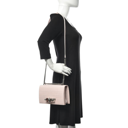 Alexander McQueen Calfskin Crocodile Embossed Knuckle Shoulder Bag Light Pink 2 of 14