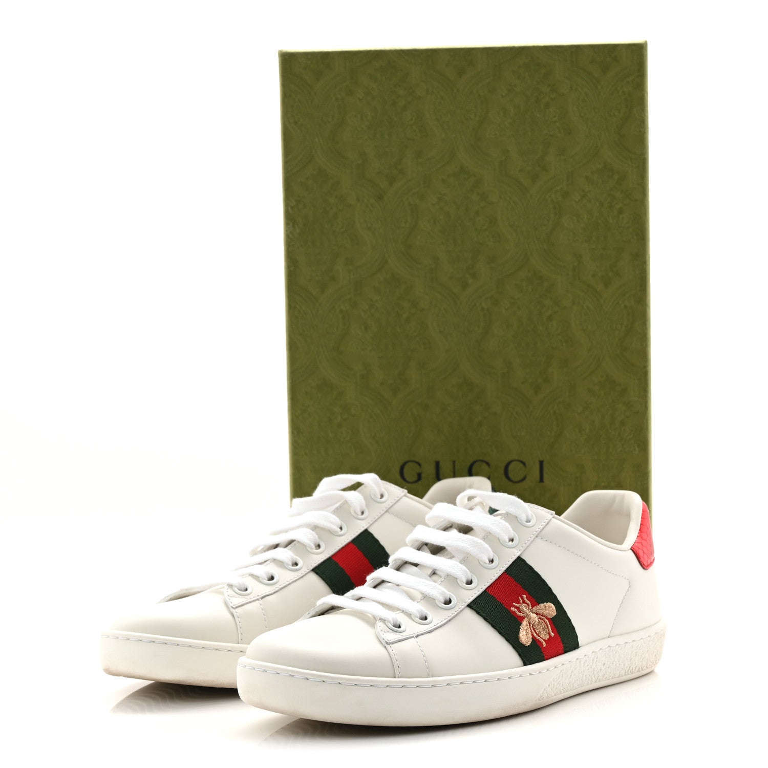 Gucci Calfskin Ayers Bee Embroidered Womens Ace Sneakers 36 White Green 10 of 10