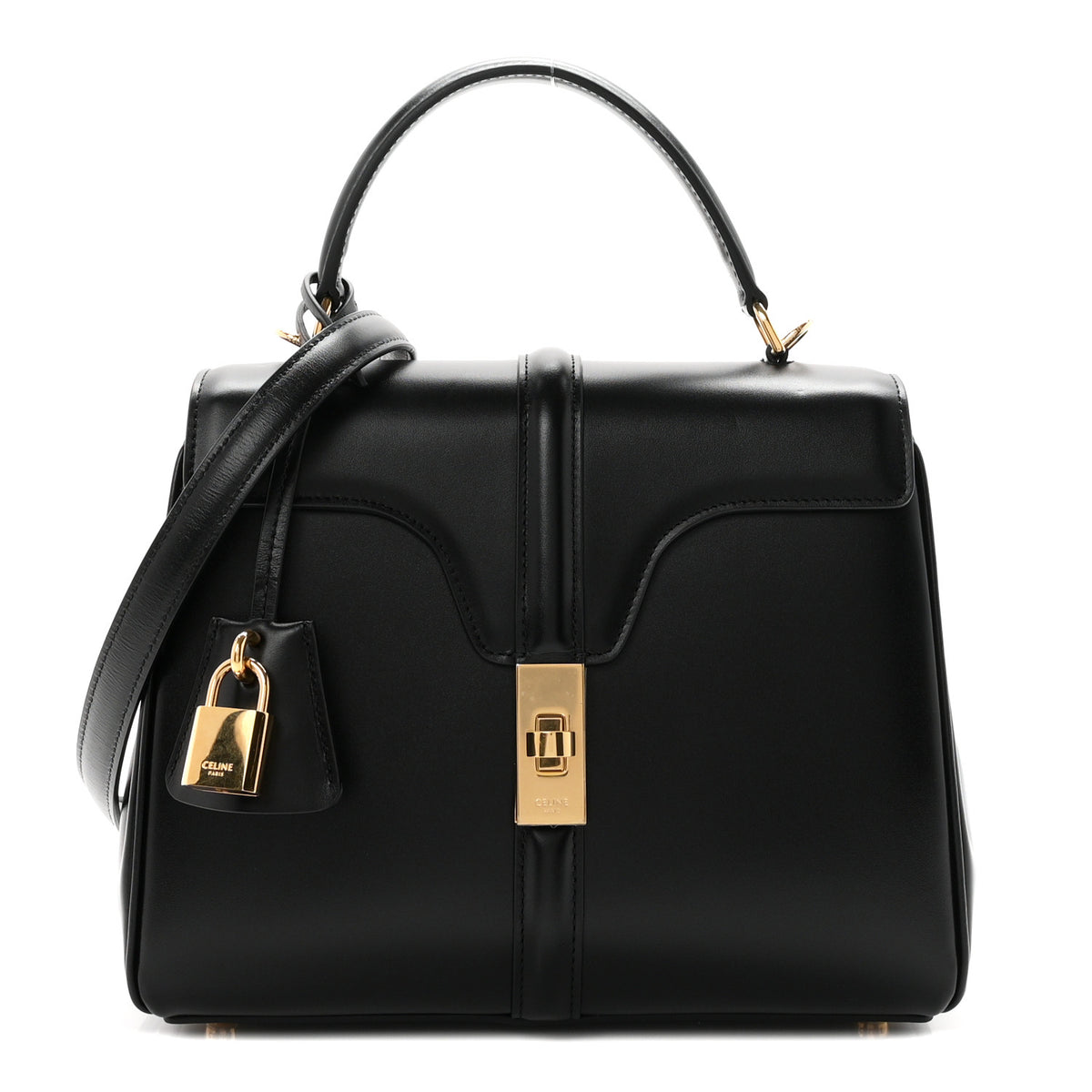 Satinated Calfskin Small 16 Top Handle Bag Black