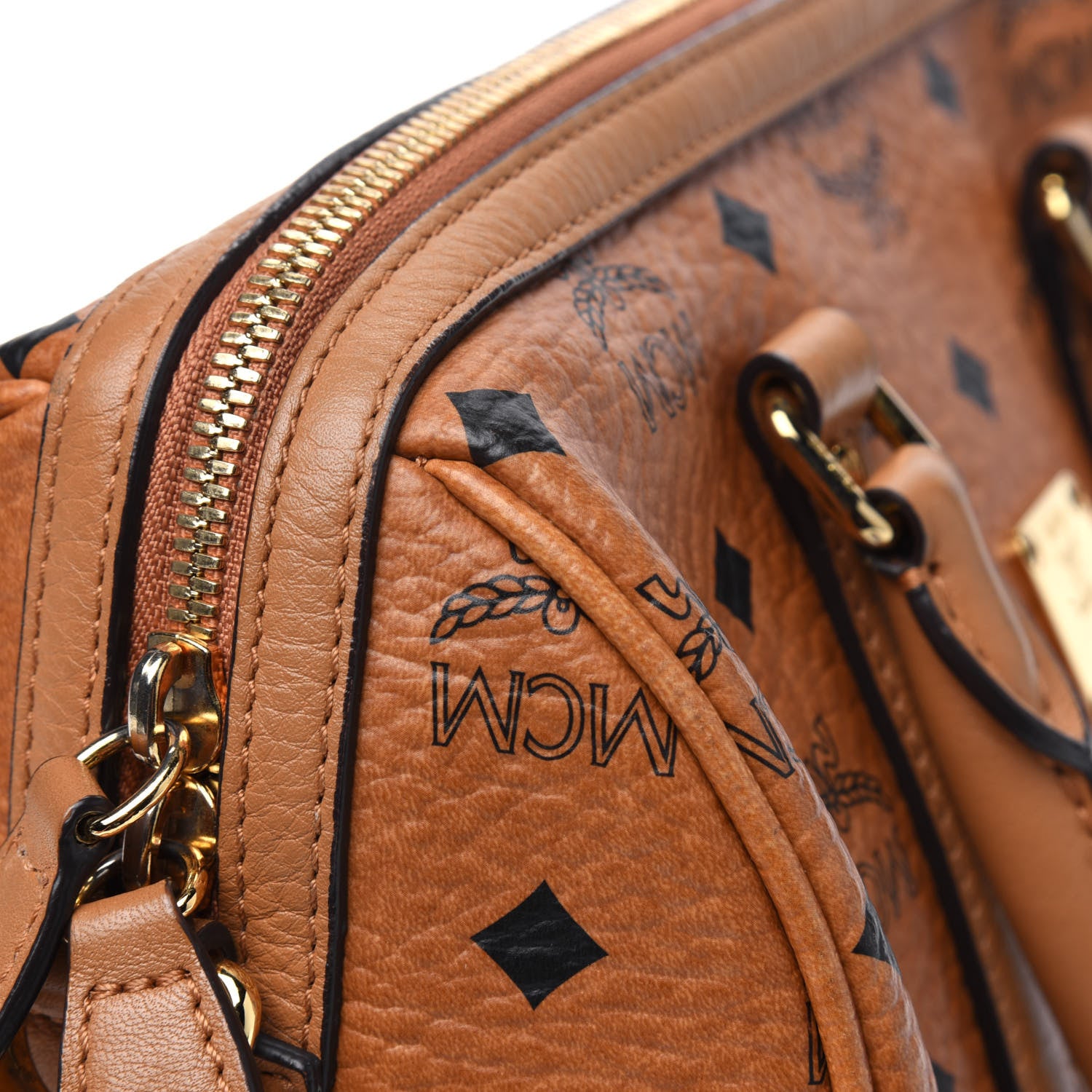 MCM Visetos Dog Bone Boston Bag Cognac 19 of 27