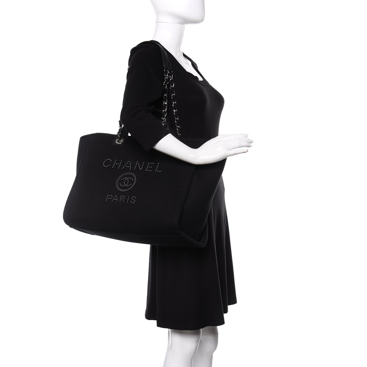 Canvas Pearl Medium Deauville Tote Black