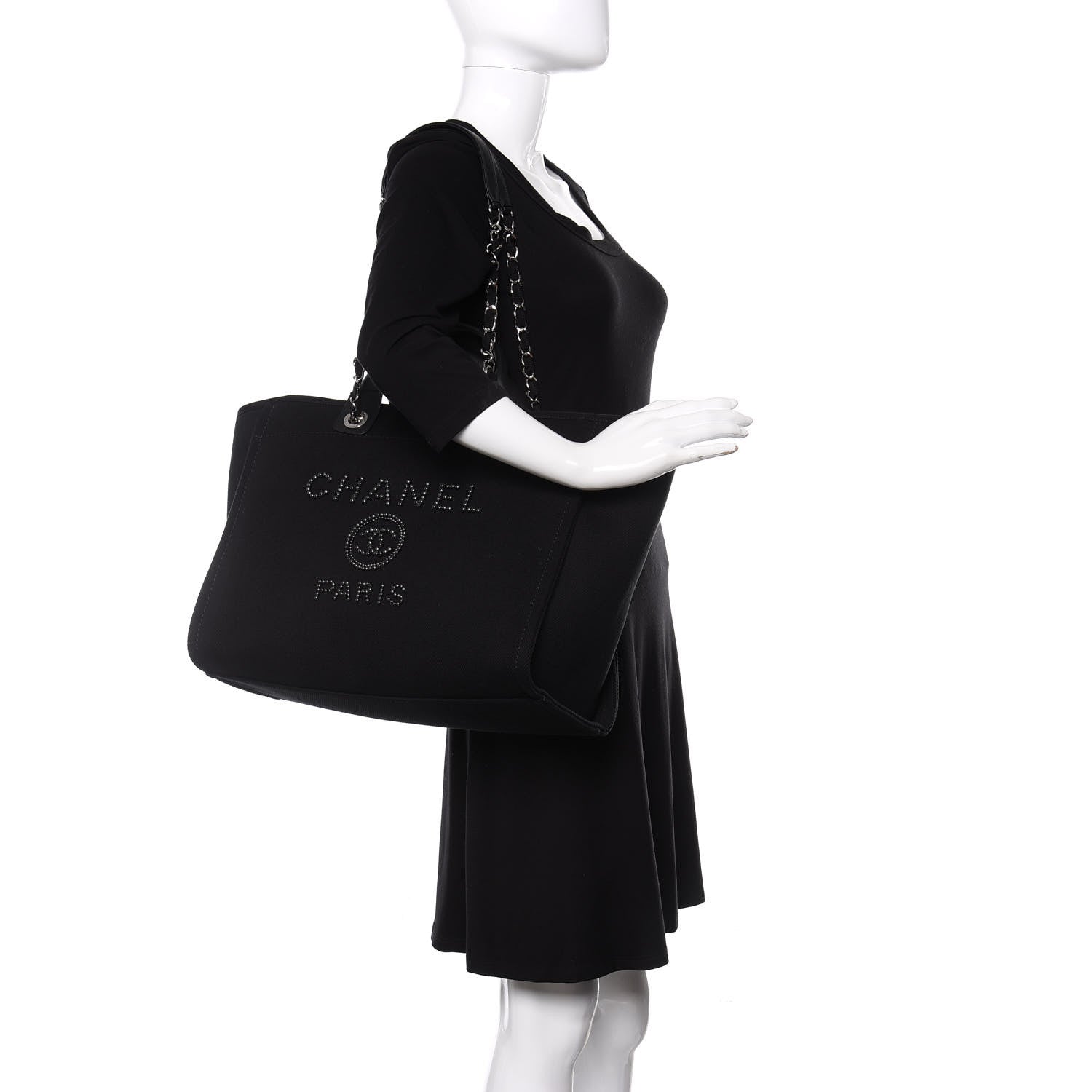 Chanel Canvas Pearl Medium Deauville Tote Black 2 of 11