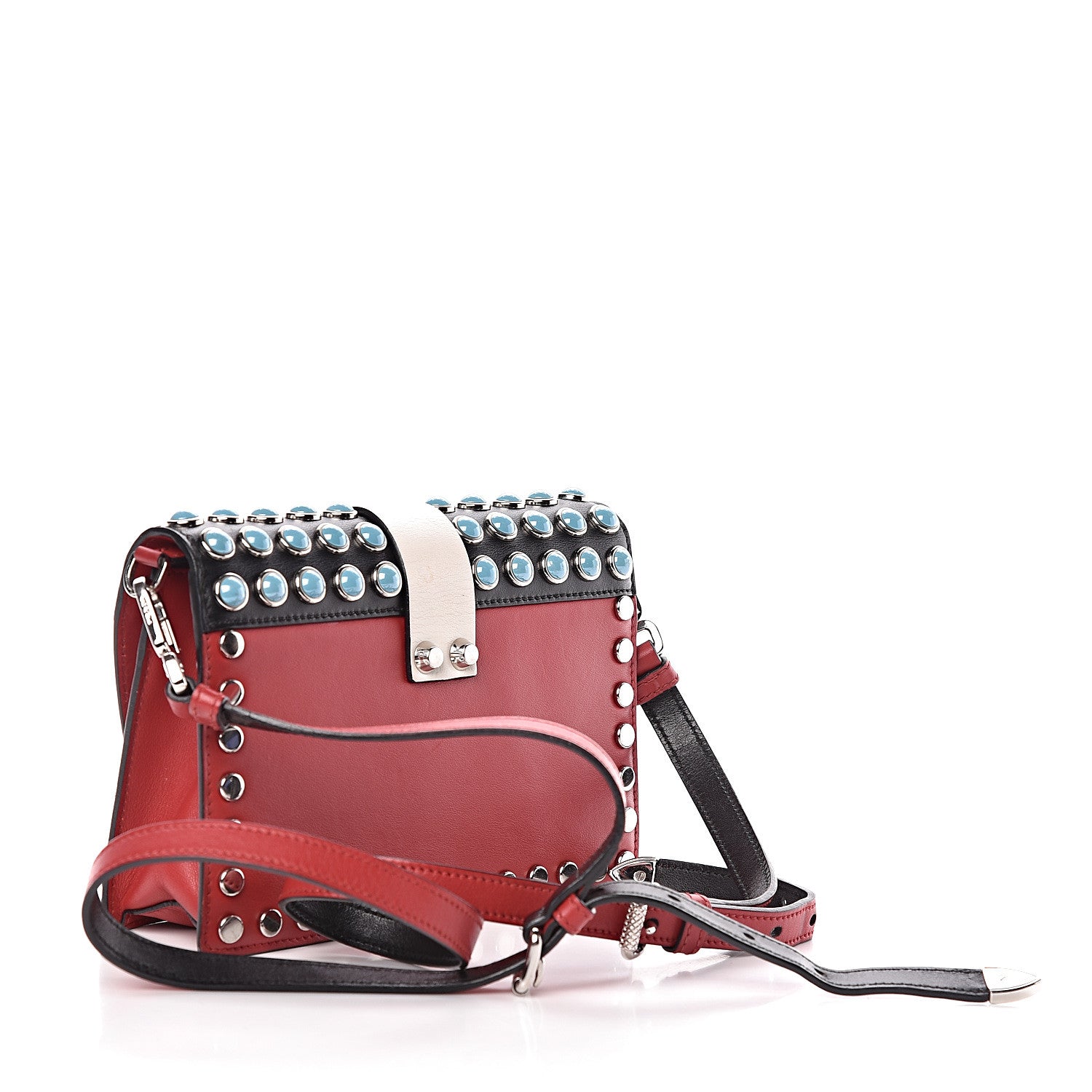 Prada City Calfskin Comic Print Studded Elektra Shoulder Bag Fuoco Black 3 of 12