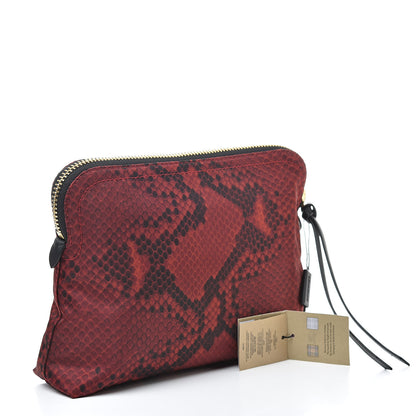 Burberry Nylon Python Print Large Zip Pouch Burgundy Red 3 of 7