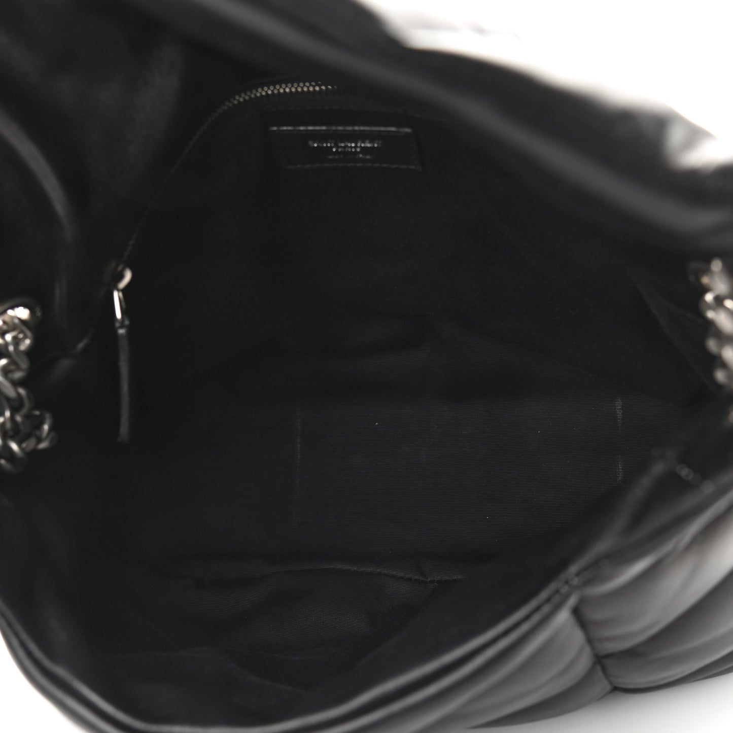Lambskin Quilted Medium Loulou Puffer Monogram Chain Satchel Black