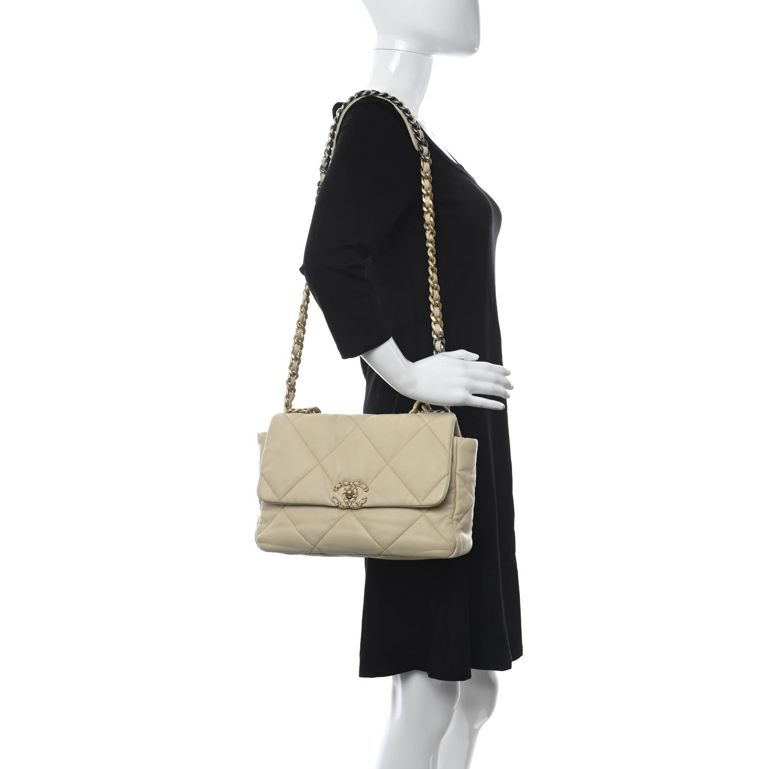 Chanel Lambskin Quilted Large Chanel 19 Flap Beige 2 of 11