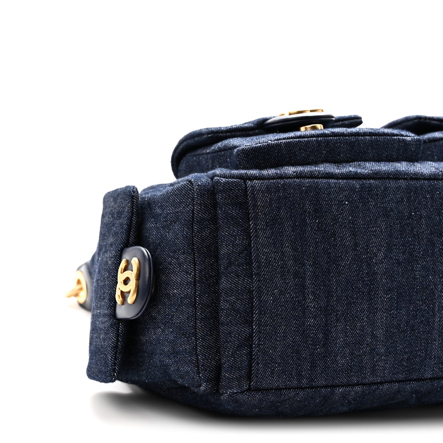 Washed Denim Quilted Large Trendy Pockets Hobo Dark Blue