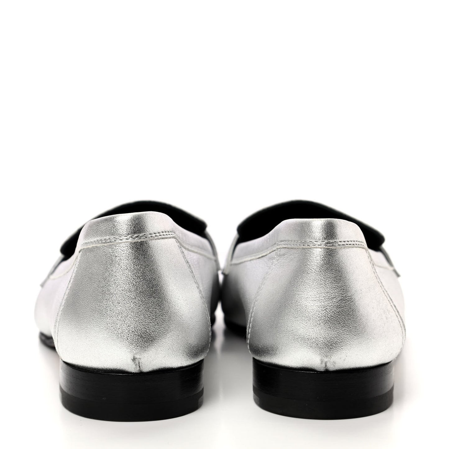 Metallic Goatskin Paris Loafers 37 Gris Argente