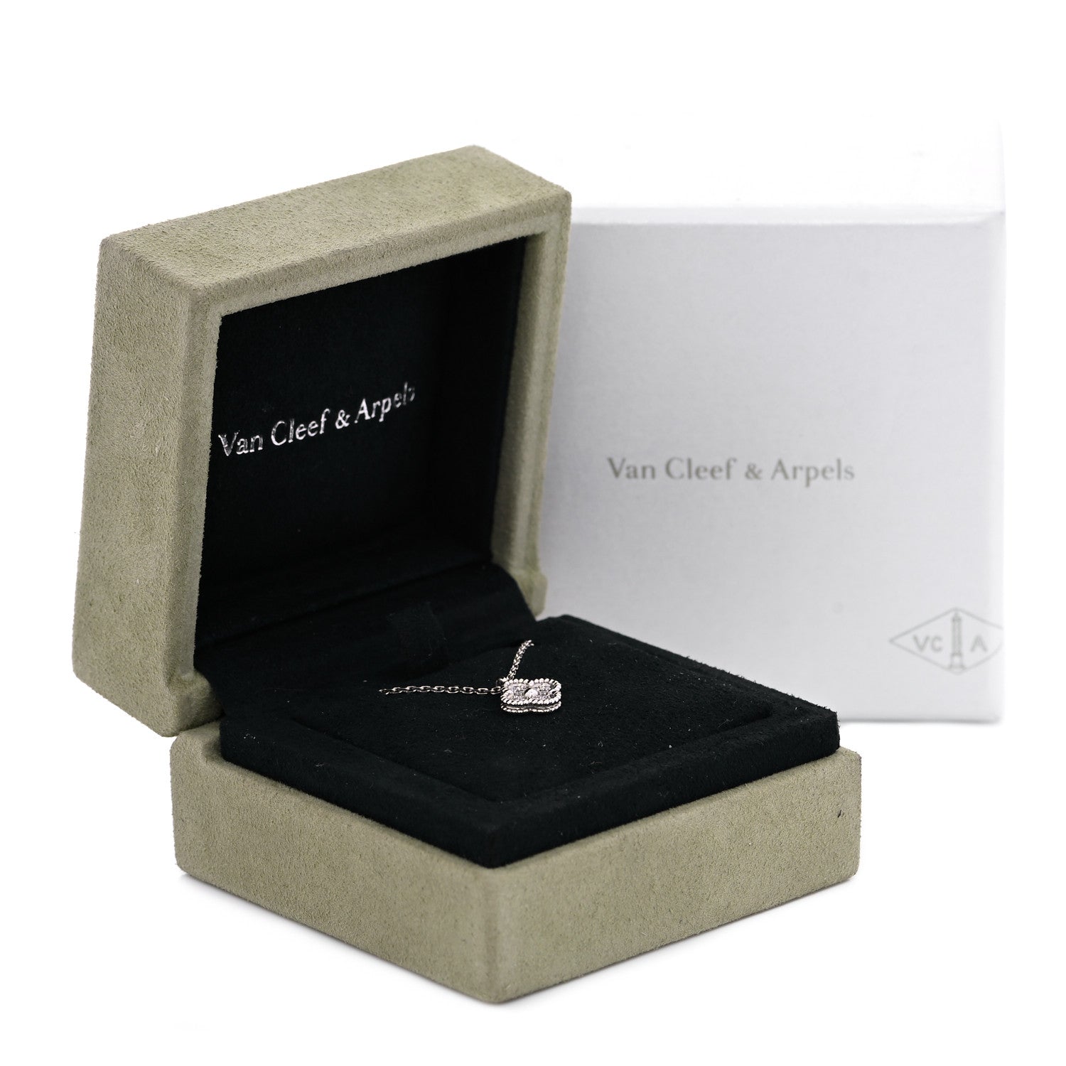 Van Cleef & Arpels 18K White Gold Diamond Sweet Alhambra Pendant Necklace 8 of 8