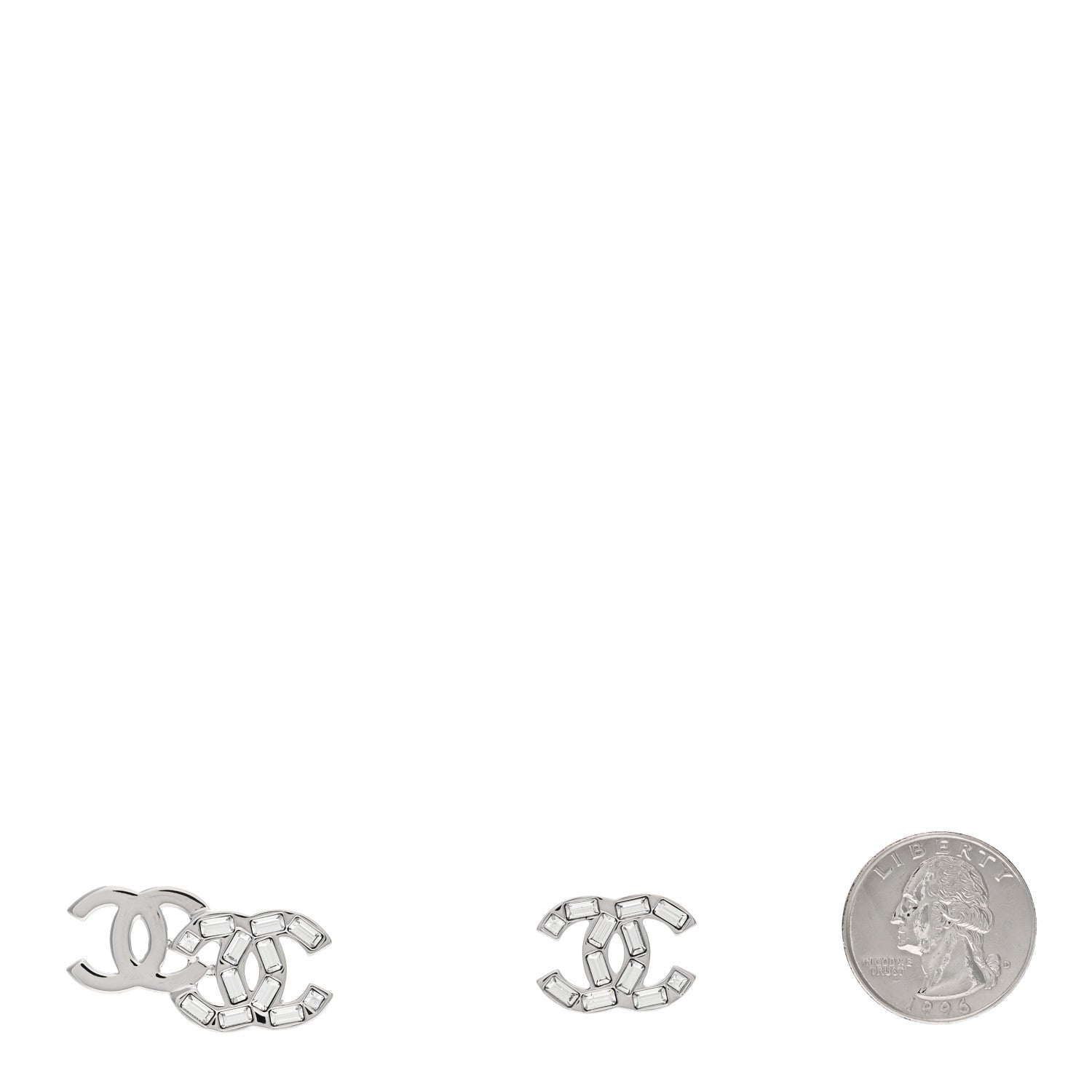 Chanel Pearl Crystal CC Chain Drop Earrings Silver 6 of 8