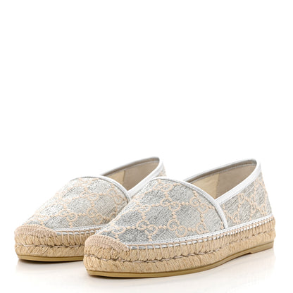 Gucci Lame Nappa GG Monogram Espadrilles 37 Silver Beige 3 of 9