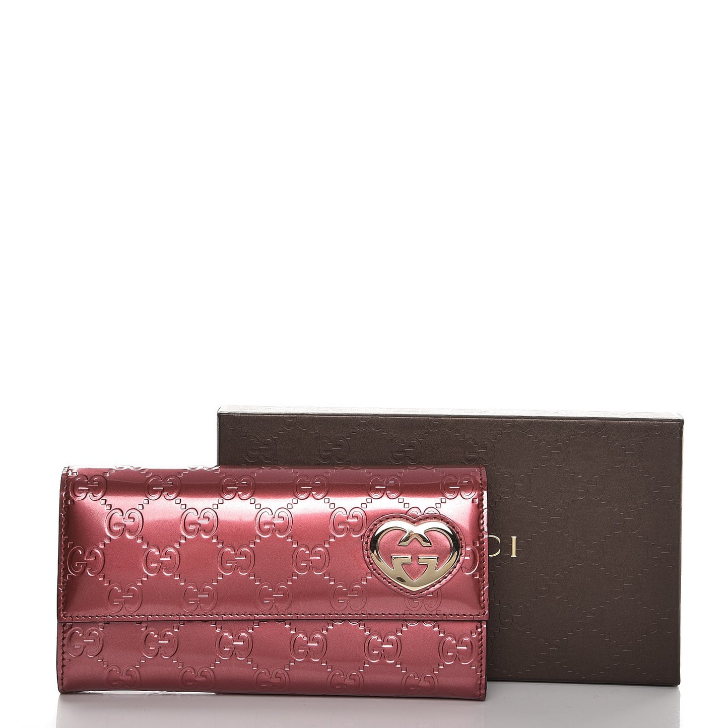 Shine Guccissima Lovely Heart Continental Wallet Tibet Red