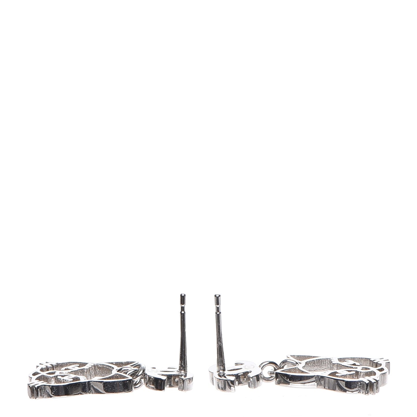 Crystal Emoji Choupette Cat CC Earrings Silver