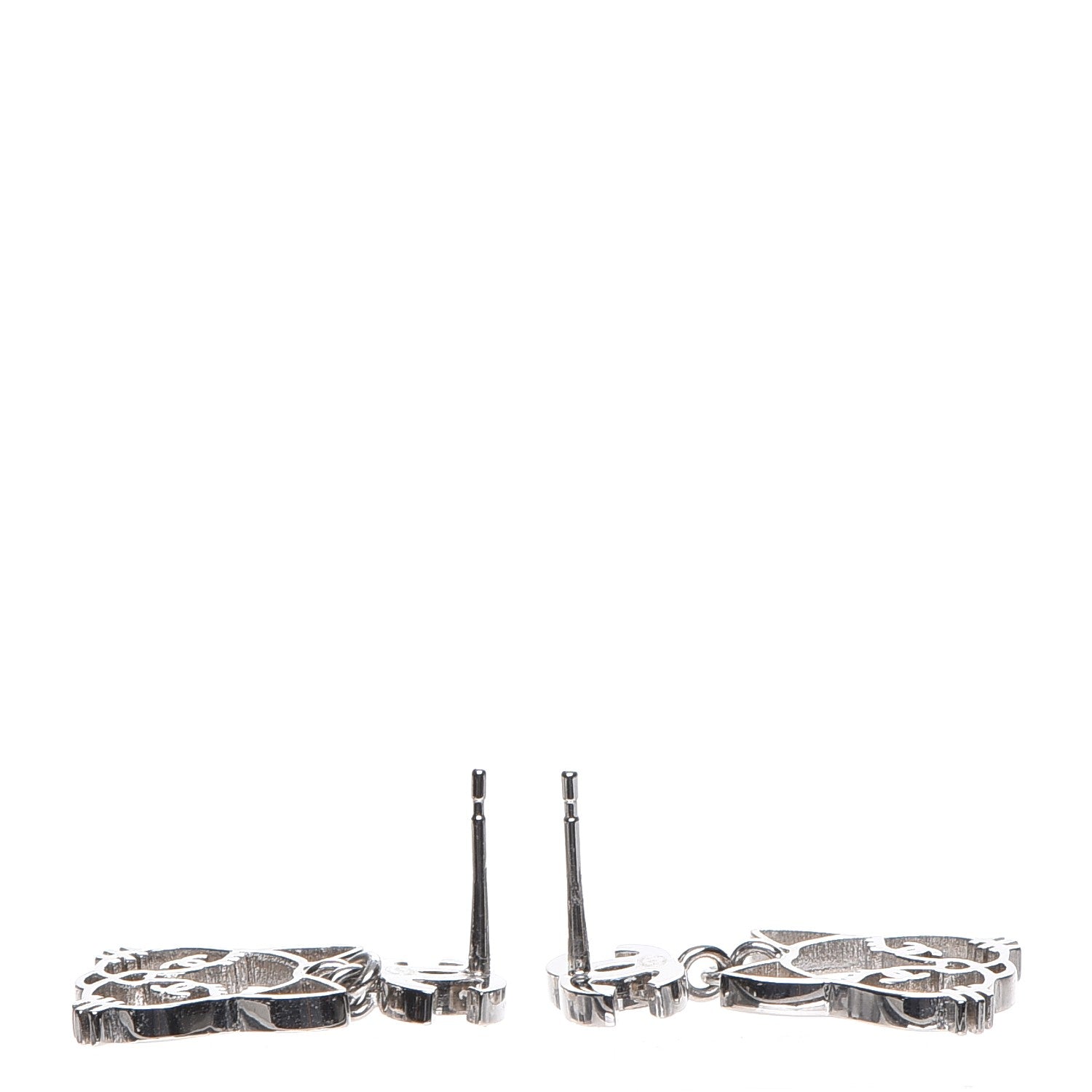 Chanel Crystal Emoji Choupette Cat CC Earrings Silver 3 of 6