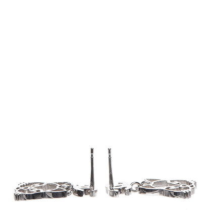 Chanel Crystal Emoji Choupette Cat CC Earrings Silver 3 of 6