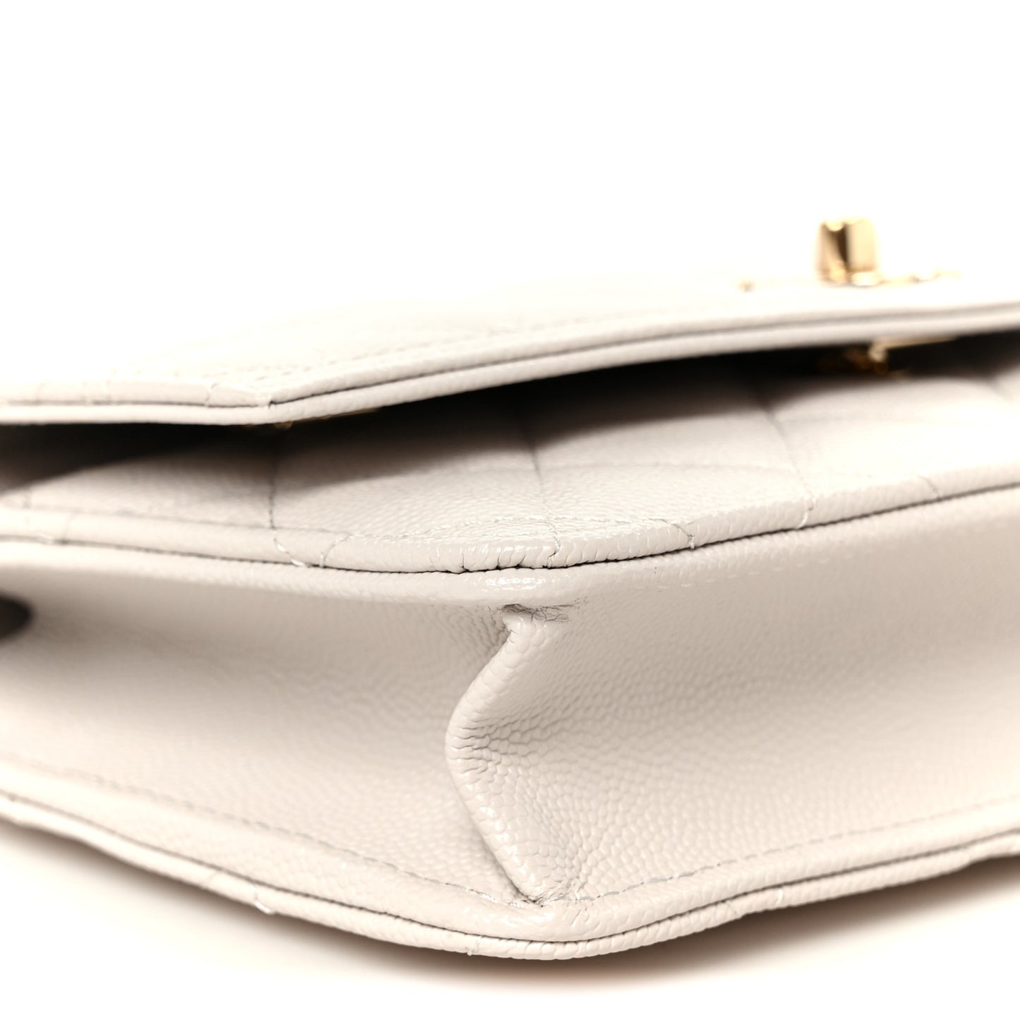 Caviar Quilted Trendy Handle Clutch With Chain Light Grey