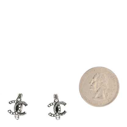 Chanel Metal Crystal CC Hoop Drop Earrings Silver 2 of 4