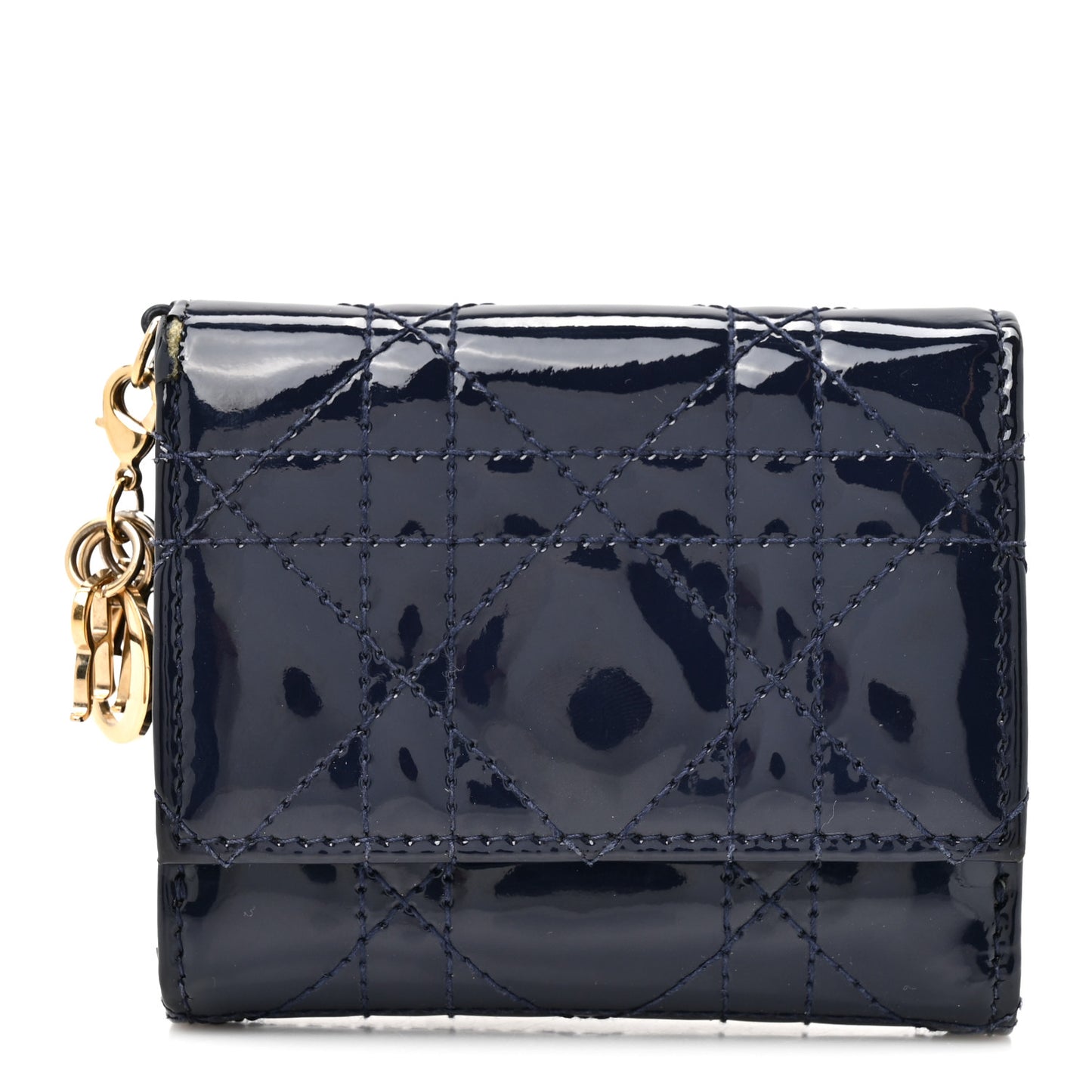Patent Cannage Lady Dior Medium Wallet Navy