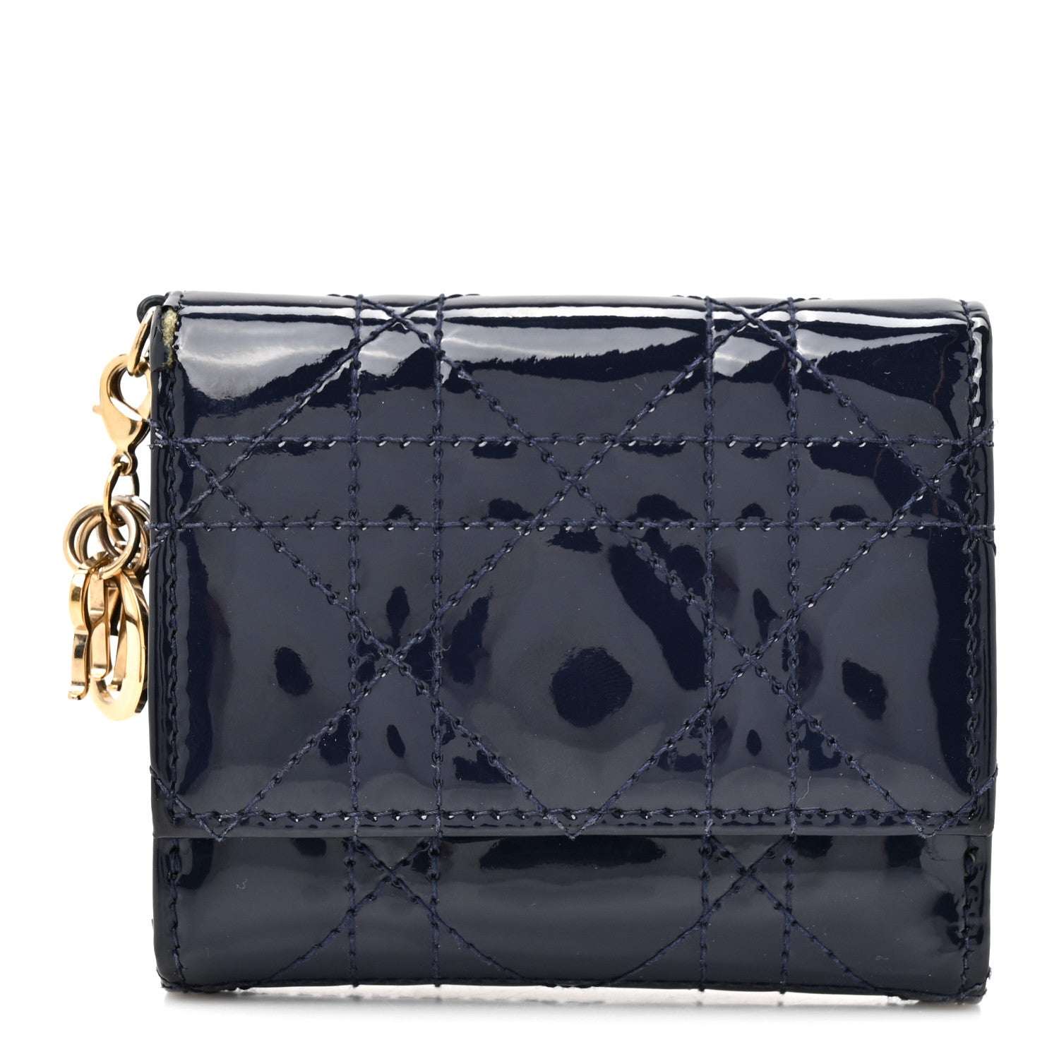Christian Dior Patent Cannage Lady Dior Medium Wallet Navy 1 of 8