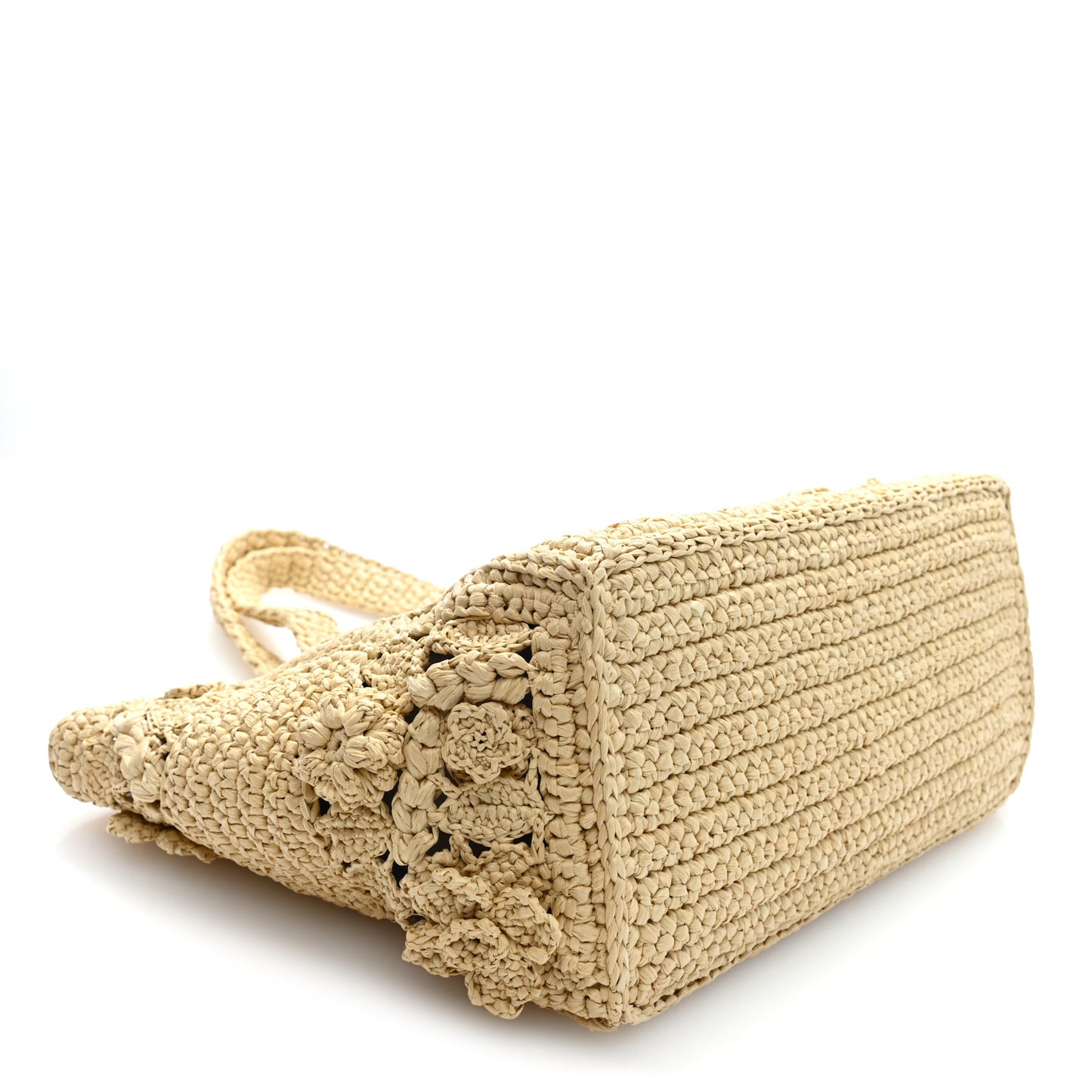Woven Raffia Floral Embellished Small Book Tote Natural