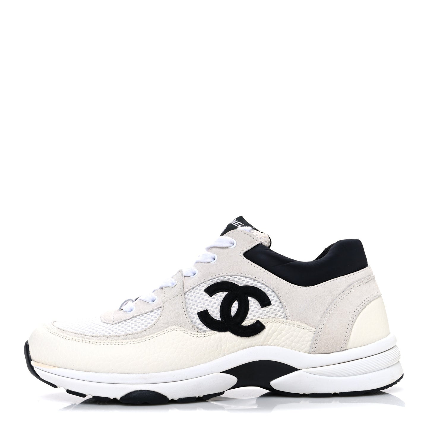 Mesh Suede Calfskin Grained Calfskin Womens CC Sneakers 40 White Black