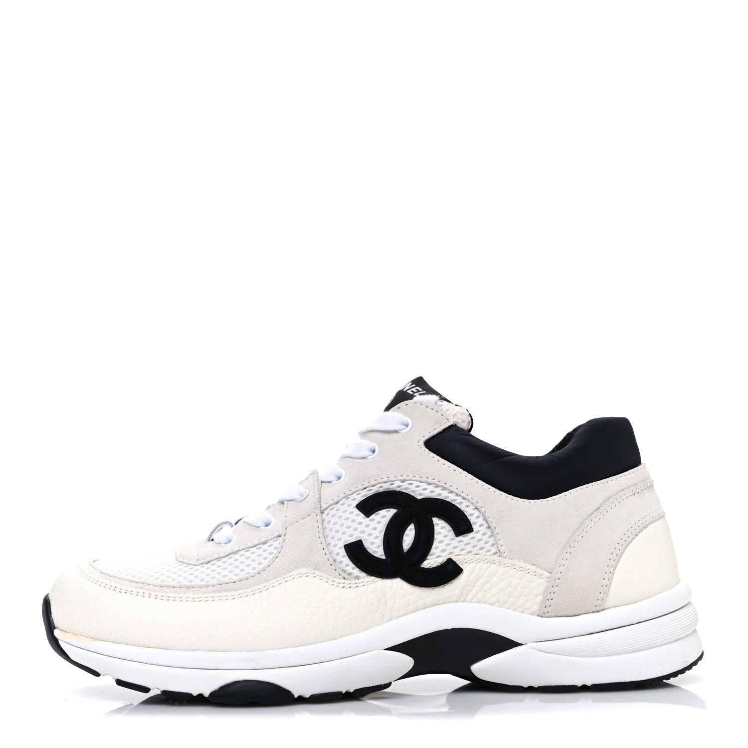 Chanel Mesh Suede Calfskin Grained Calfskin Womens CC Sneakers 40 White Black 1 of 11