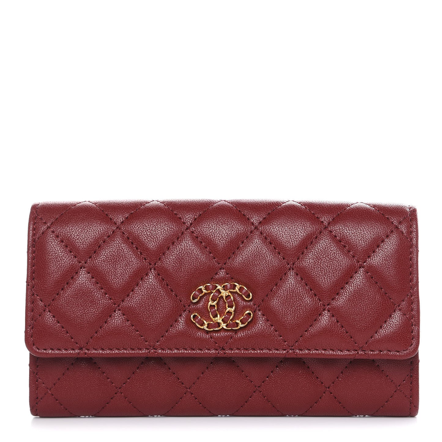 Lambskin Quilted Medium 19 Flap Wallet Burgundy