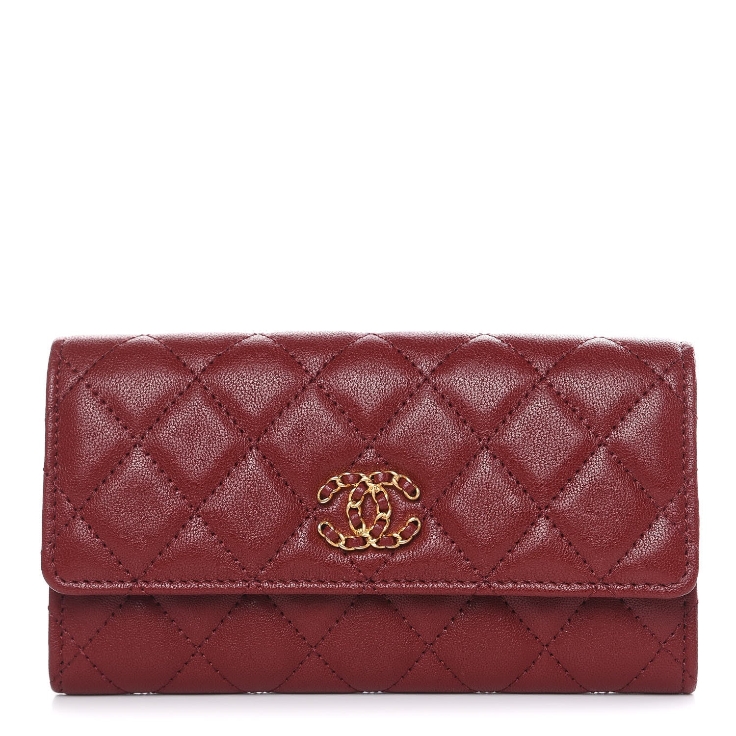 Chanel Lambskin Quilted Medium 19 Flap Wallet Burgundy 1 of 8