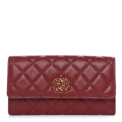 Chanel Lambskin Quilted Medium 19 Flap Wallet Burgundy 1 of 8