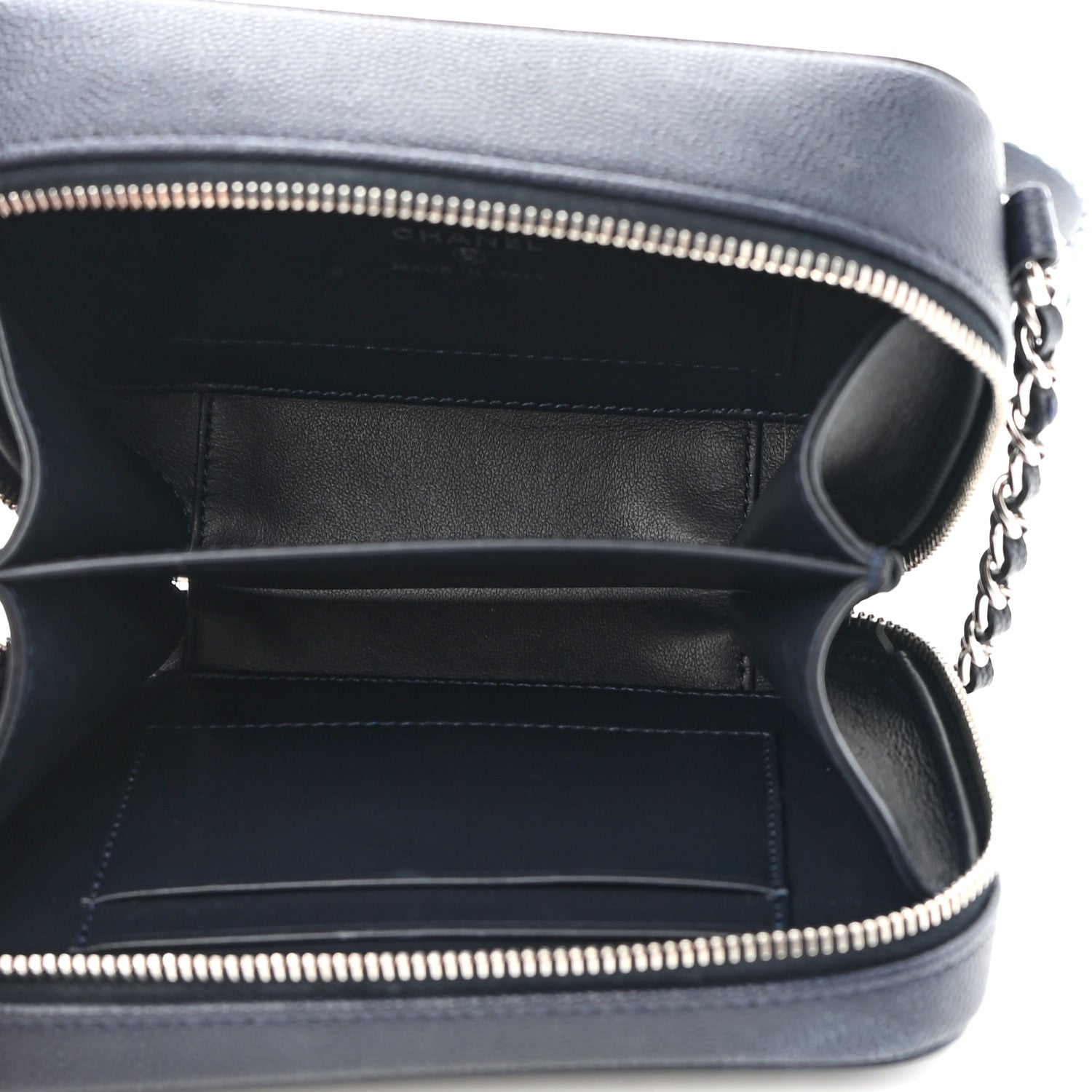 Chanel Caviar Quilted Striped Filigree Vanity Clutch With Chain Navy White 6 of 10