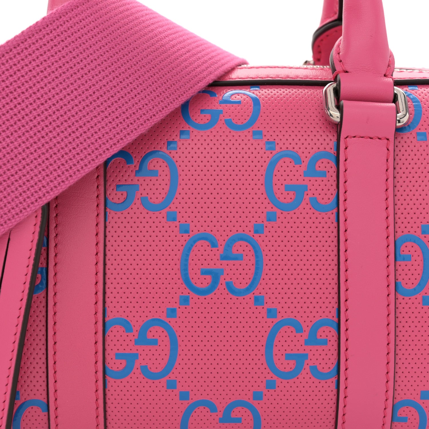 Gucci Calfskin GG Tennis Bi-Color Embossed Mini Duffle Bag Modern Fucsia Modern Blue 8 of 10