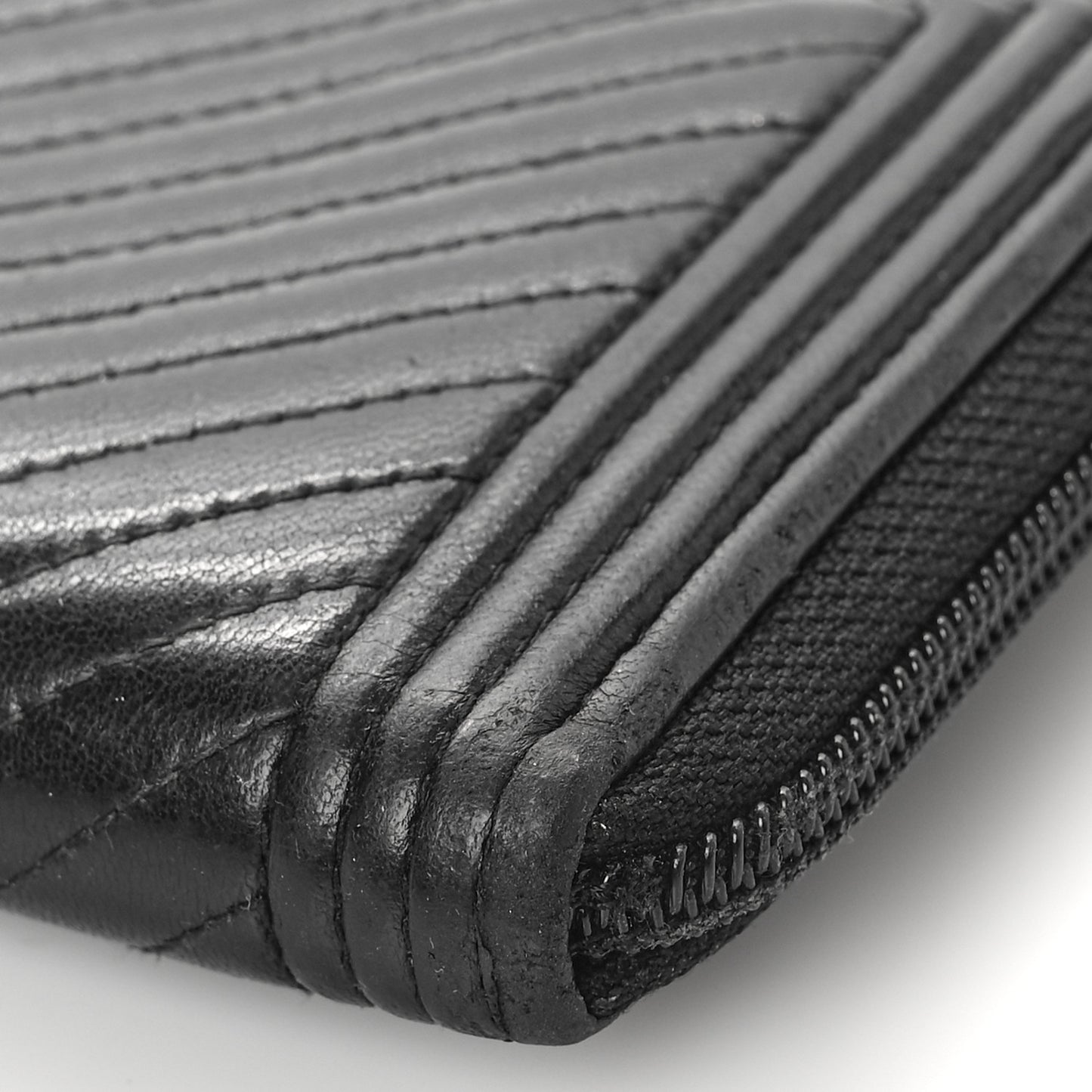 Calfskin Chevron Zip Around Boy Wallet Black