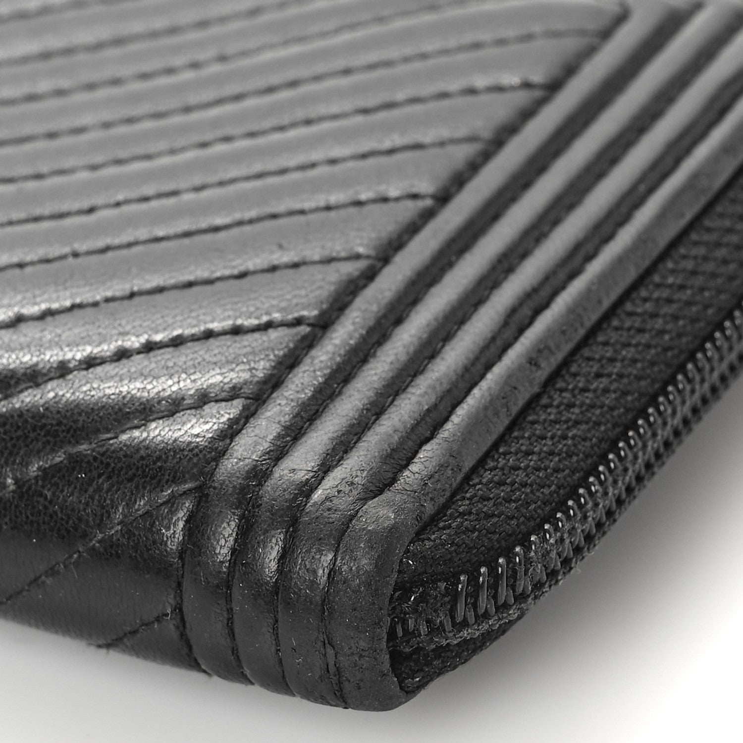 Chanel Calfskin Chevron Zip Around Boy Wallet Black 9 of 9