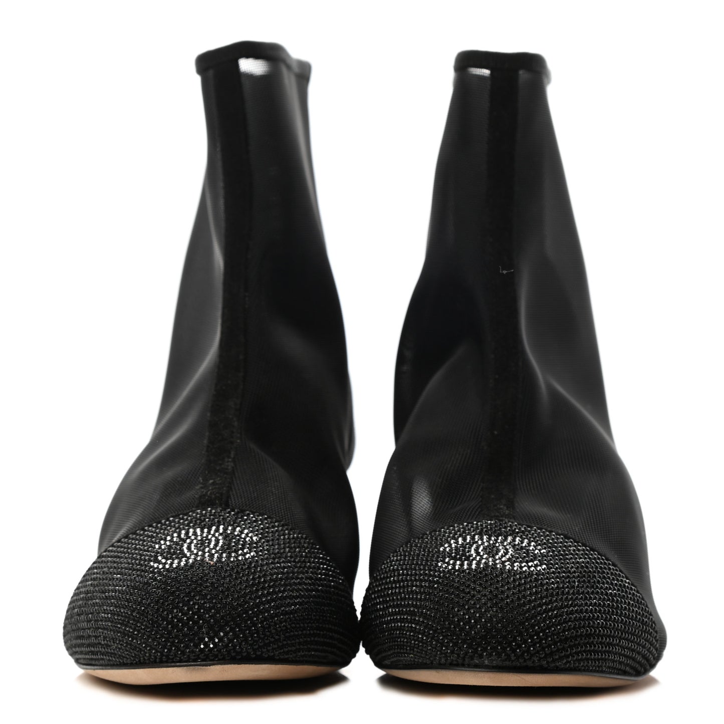 Mesh Suede Cap Toe Embellished Short Boots 37 Black