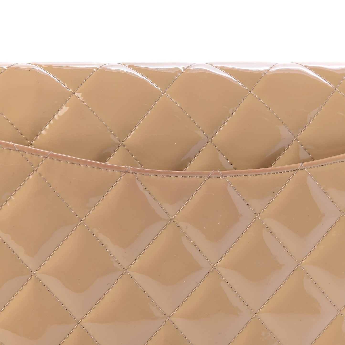 Patent Quilted Clutch with Chain Flap Beige