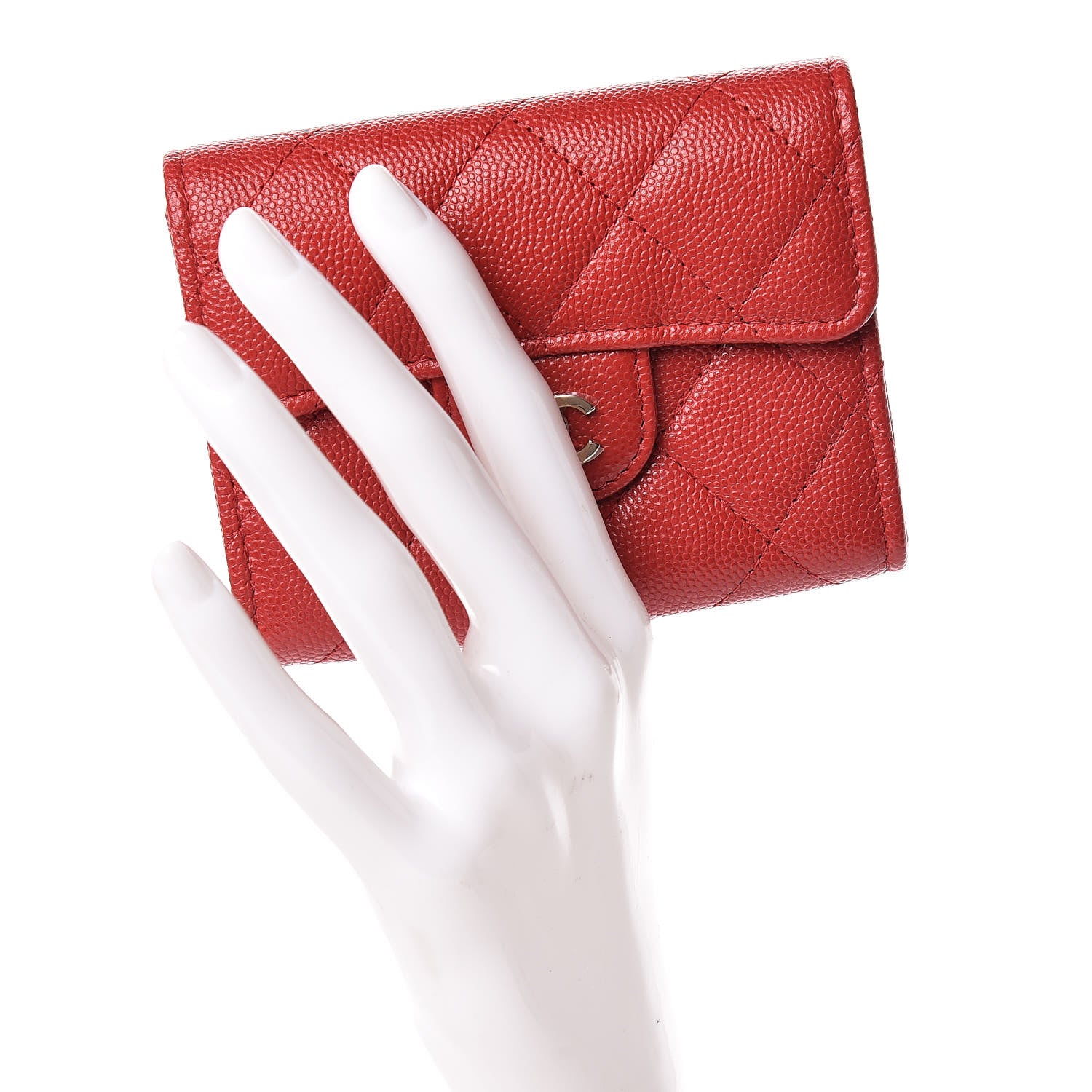 Chanel Caviar Quilted Flap Card Holder Wallet Red 2 of 9