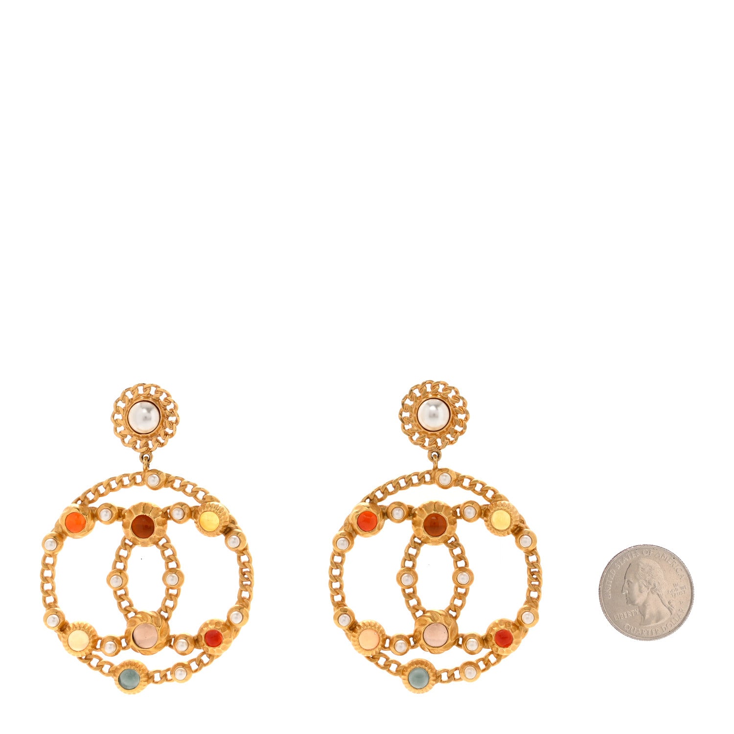 Chanel Pearl Gripoix CC Chain Drop Earrings Gold 2 of 4